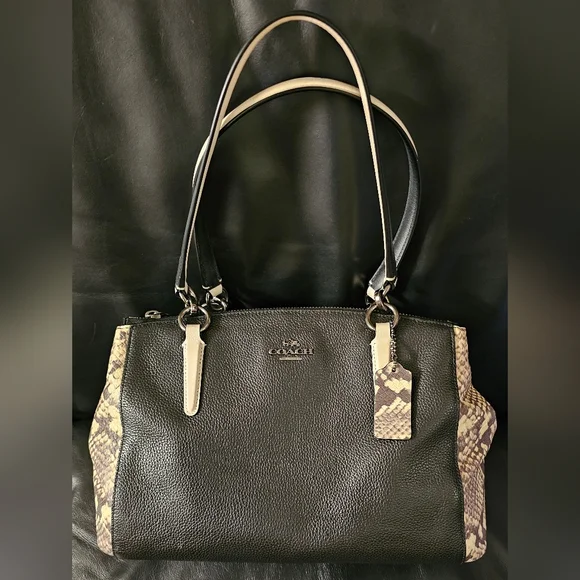 Coach F57507 Christie Carryall Shoulder Bag Python Snake Exotic Black Purse EUC - Picture 14 of 15